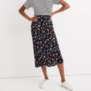 Madewell Black Floral Midi Skirt